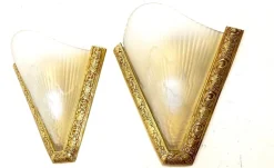 New Pamono Antique French Art Deco Style Brass & Glass Wall Lights, 1920s, Set of 2