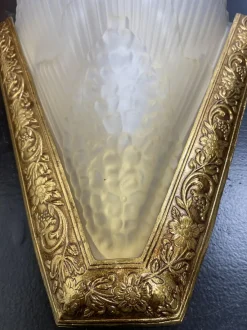 New Pamono Antique French Art Deco Style Brass & Glass Wall Lights, 1920s, Set of 2