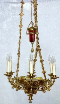 Hot Pamono Antique French Brass Church Chandelier, 1920