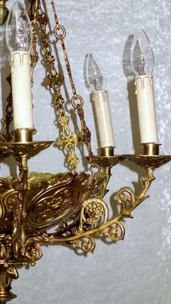 Hot Pamono Antique French Brass Church Chandelier, 1920