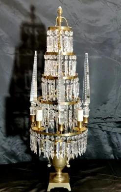 Discount Pamono Antique French Bronze and Lead Crystal Girandoles Table Lamps, Set of 2