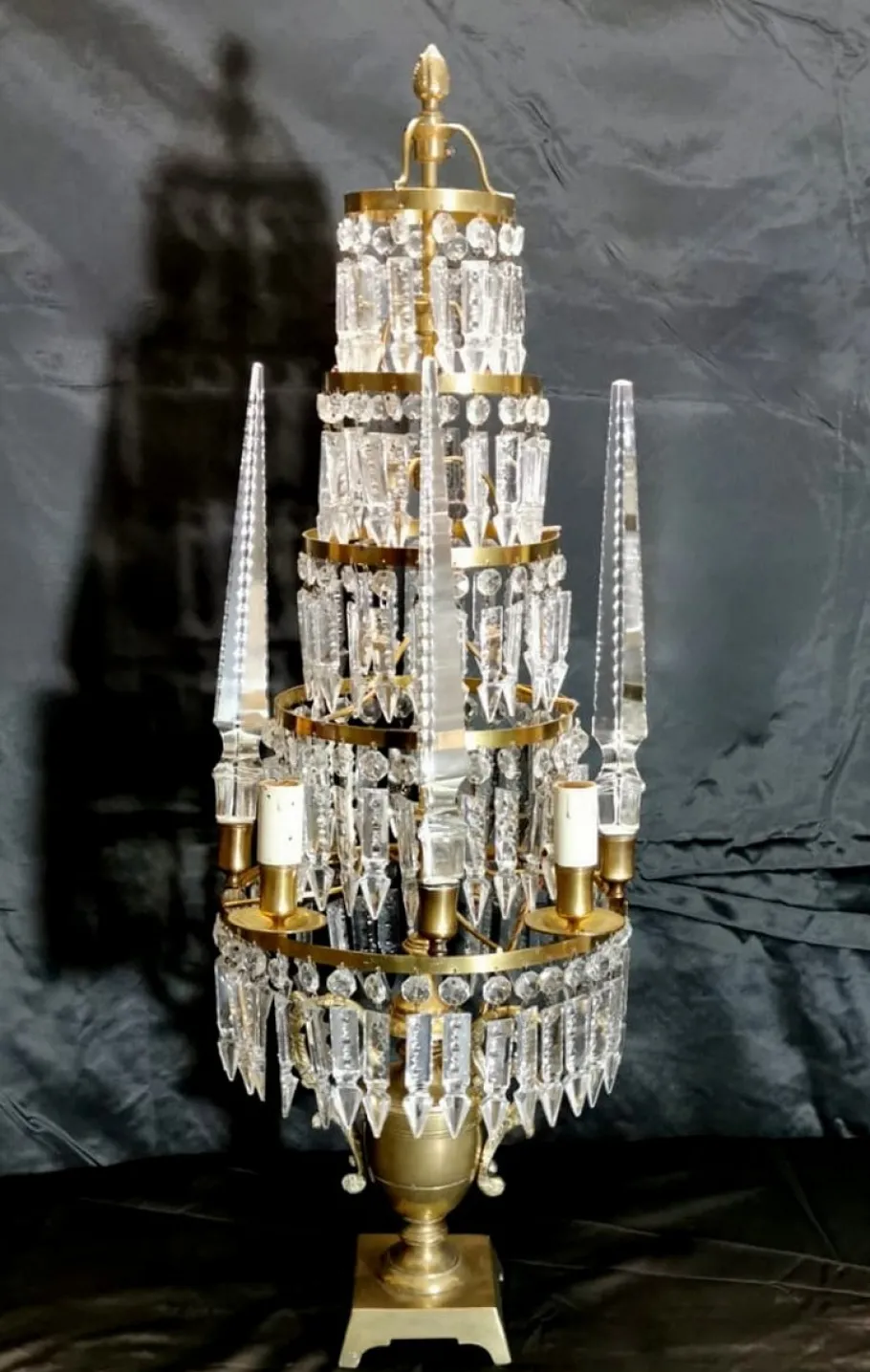 Discount Pamono Antique French Bronze and Lead Crystal Girandoles Table Lamps, Set of 2