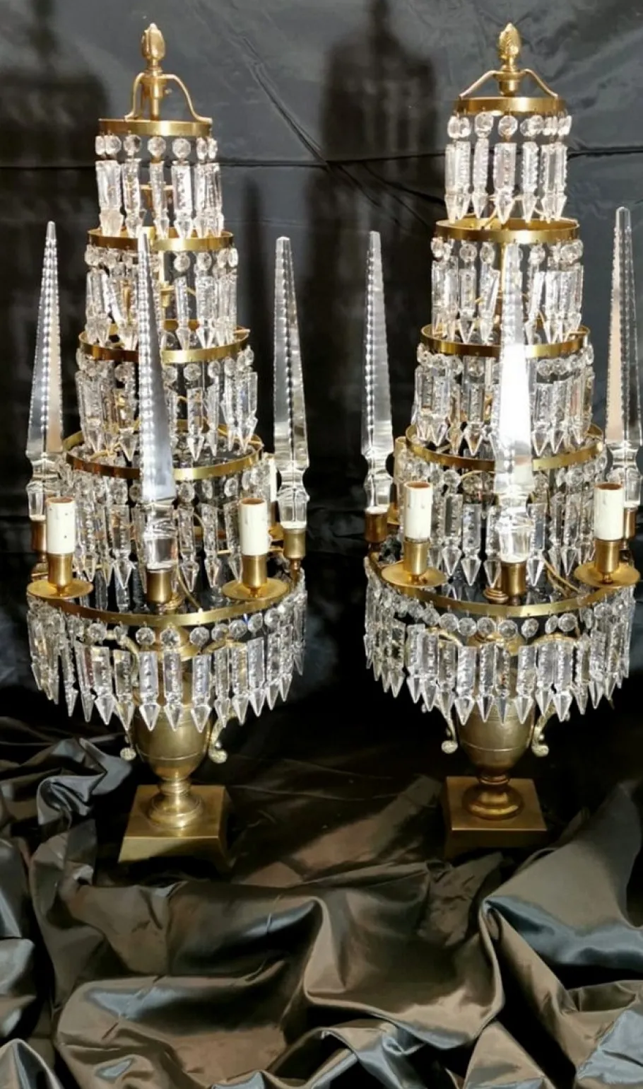 Discount Pamono Antique French Bronze and Lead Crystal Girandoles Table Lamps, Set of 2