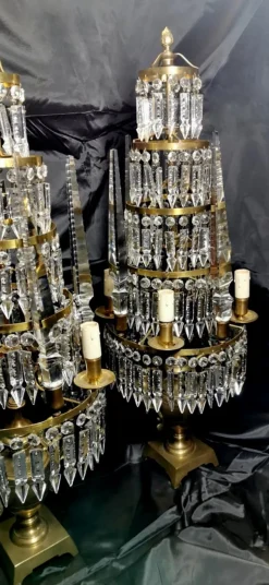 Discount Pamono Antique French Bronze and Lead Crystal Girandoles Table Lamps, Set of 2