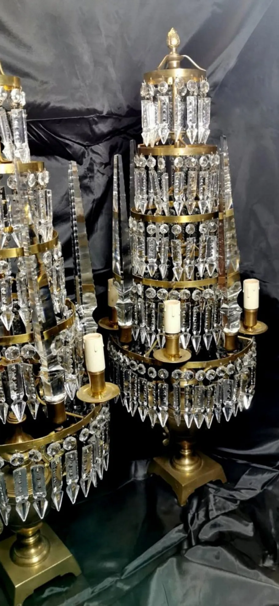 Discount Pamono Antique French Bronze and Lead Crystal Girandoles Table Lamps, Set of 2