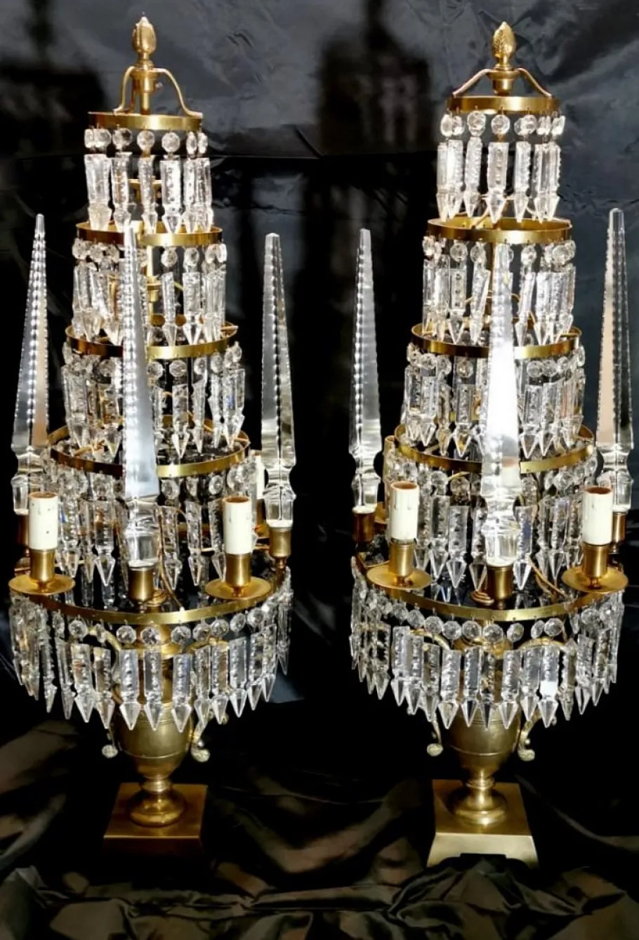 Discount Pamono Antique French Bronze and Lead Crystal Girandoles Table Lamps, Set of 2