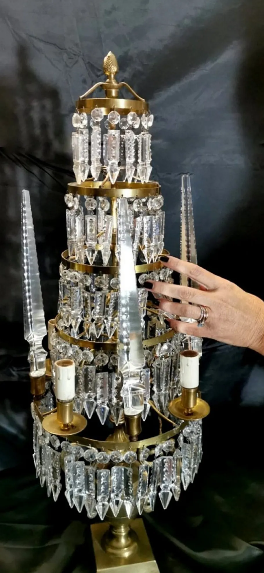 Discount Pamono Antique French Bronze and Lead Crystal Girandoles Table Lamps, Set of 2