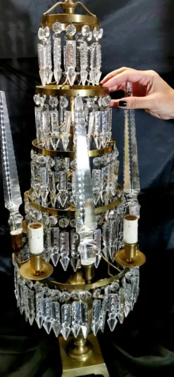 Discount Pamono Antique French Bronze and Lead Crystal Girandoles Table Lamps, Set of 2