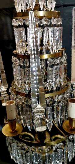 Discount Pamono Antique French Bronze and Lead Crystal Girandoles Table Lamps, Set of 2