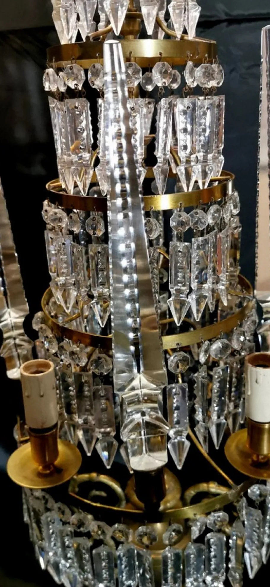 Discount Pamono Antique French Bronze and Lead Crystal Girandoles Table Lamps, Set of 2