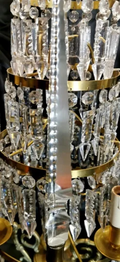 Discount Pamono Antique French Bronze and Lead Crystal Girandoles Table Lamps, Set of 2