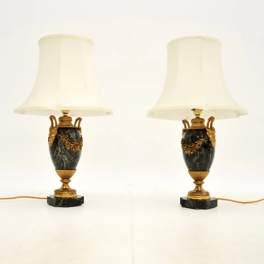 New Pamono Antique French Marble and Gilt Bronze Lamps, 1890s, Set of 2