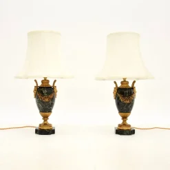 New Pamono Antique French Marble and Gilt Bronze Lamps, 1890s, Set of 2