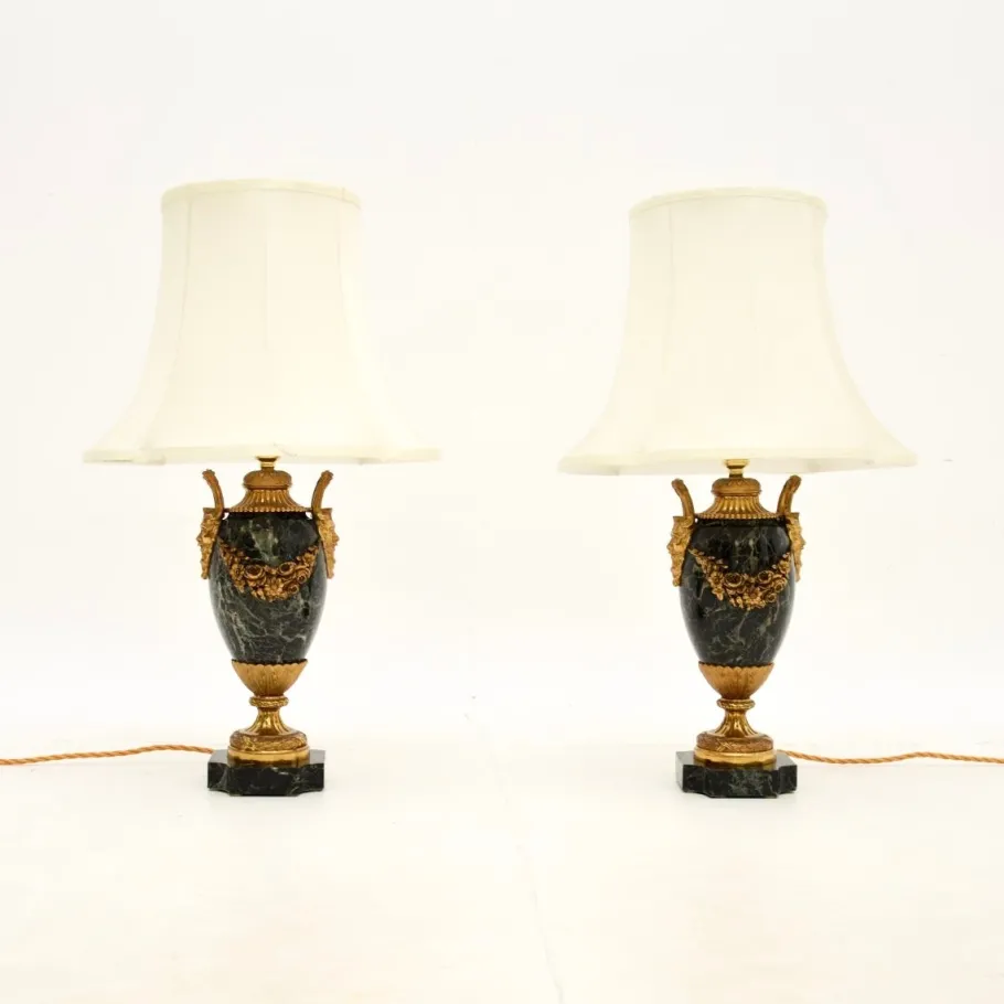 New Pamono Antique French Marble and Gilt Bronze Lamps, 1890s, Set of 2