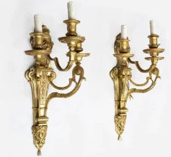 New Pamono Antique French Napoleon III Wall Sconces in Chiseled Gilt Bronze, Late 19th Century, Set of 2