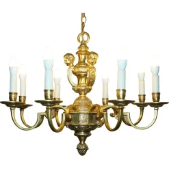 Hot Pamono Antique French Rococo Gold Gilt Brass Eight-Branch Cherub Chandelier, 1900s