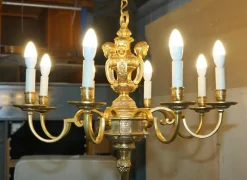 Hot Pamono Antique French Rococo Gold Gilt Brass Eight-Branch Cherub Chandelier, 1900s