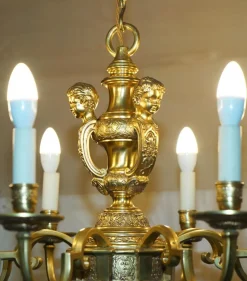 Hot Pamono Antique French Rococo Gold Gilt Brass Eight-Branch Cherub Chandelier, 1900s