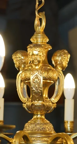 Hot Pamono Antique French Rococo Gold Gilt Brass Eight-Branch Cherub Chandelier, 1900s