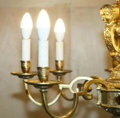 Hot Pamono Antique French Rococo Gold Gilt Brass Eight-Branch Cherub Chandelier, 1900s