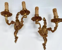 New Pamono Antique French Rococo Wall Sconces in Bronze Lighting, Set of 2