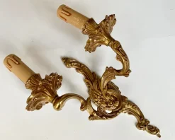 New Pamono Antique French Rococo Wall Sconces in Bronze Lighting, Set of 2