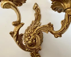 New Pamono Antique French Rococo Wall Sconces in Bronze Lighting, Set of 2