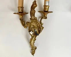New Pamono Antique French Rococo Wall Sconces in Bronze Lighting, Set of 2