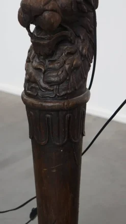 Discount Pamono Antique Hand-Carved Wood Floor Lamps with Lion Heads, Set of 2