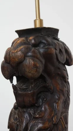 Discount Pamono Antique Hand-Carved Wood Floor Lamps with Lion Heads, Set of 2