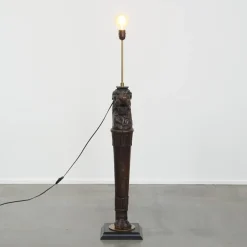Discount Pamono Antique Hand-Carved Wooden Floor Lamp with Lion's Head