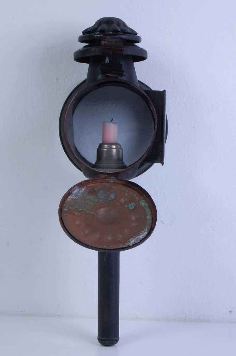 New Pamono Antique Iron Carriage Lantern Lamp with Candle Torch, 1890s