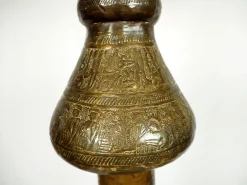 Clearance Pamono Antique Islamic Syrien Brass Floor Lamp with Hand Painted Camel Skin Leather Lampshade, 1930s