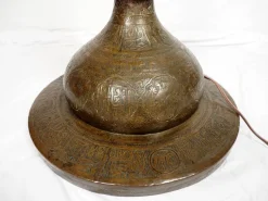 Clearance Pamono Antique Islamic Syrien Brass Floor Lamp with Hand Painted Camel Skin Leather Lampshade, 1930s