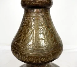 Clearance Pamono Antique Islamic Syrien Brass Floor Lamp with Hand Painted Camel Skin Leather Lampshade, 1930s