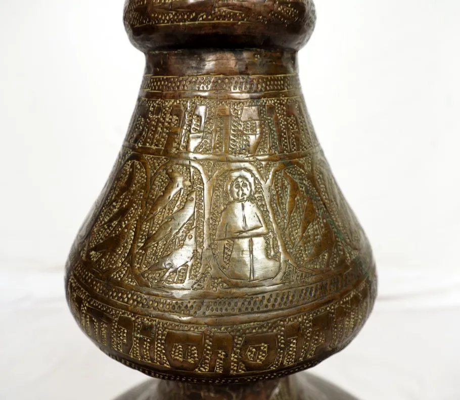 Clearance Pamono Antique Islamic Syrien Brass Floor Lamp with Hand Painted Camel Skin Leather Lampshade, 1930s