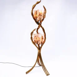 Pamono Antique Italian Floor Lamp in Blue and Gilt Patinated Carved Wood by Henri Fernandez, 1970s