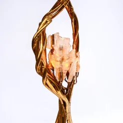 Pamono Antique Italian Floor Lamp in Blue and Gilt Patinated Carved Wood by Henri Fernandez, 1970s