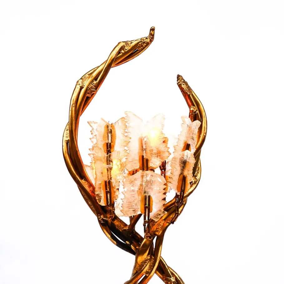 Pamono Antique Italian Floor Lamp in Blue and Gilt Patinated Carved Wood by Henri Fernandez, 1970s