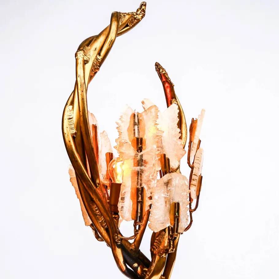 Pamono Antique Italian Floor Lamp in Blue and Gilt Patinated Carved Wood by Henri Fernandez, 1970s