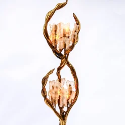 Pamono Antique Italian Floor Lamp in Blue and Gilt Patinated Carved Wood by Henri Fernandez, 1970s