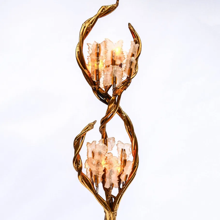 Pamono Antique Italian Floor Lamp in Blue and Gilt Patinated Carved Wood by Henri Fernandez, 1970s