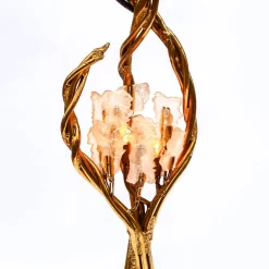 Pamono Antique Italian Floor Lamp in Blue and Gilt Patinated Carved Wood by Henri Fernandez, 1970s