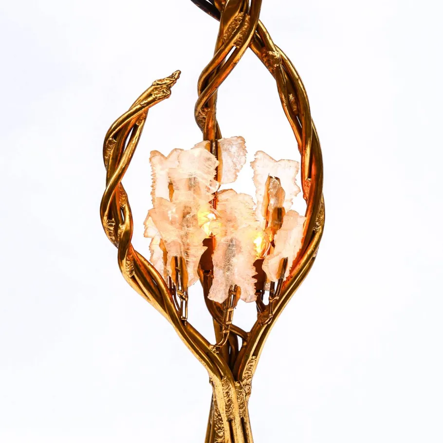 Pamono Antique Italian Floor Lamp in Blue and Gilt Patinated Carved Wood by Henri Fernandez, 1970s