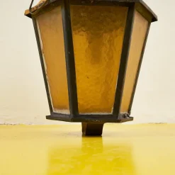 New Pamono Antique Lantern in Iron and Amber Glass