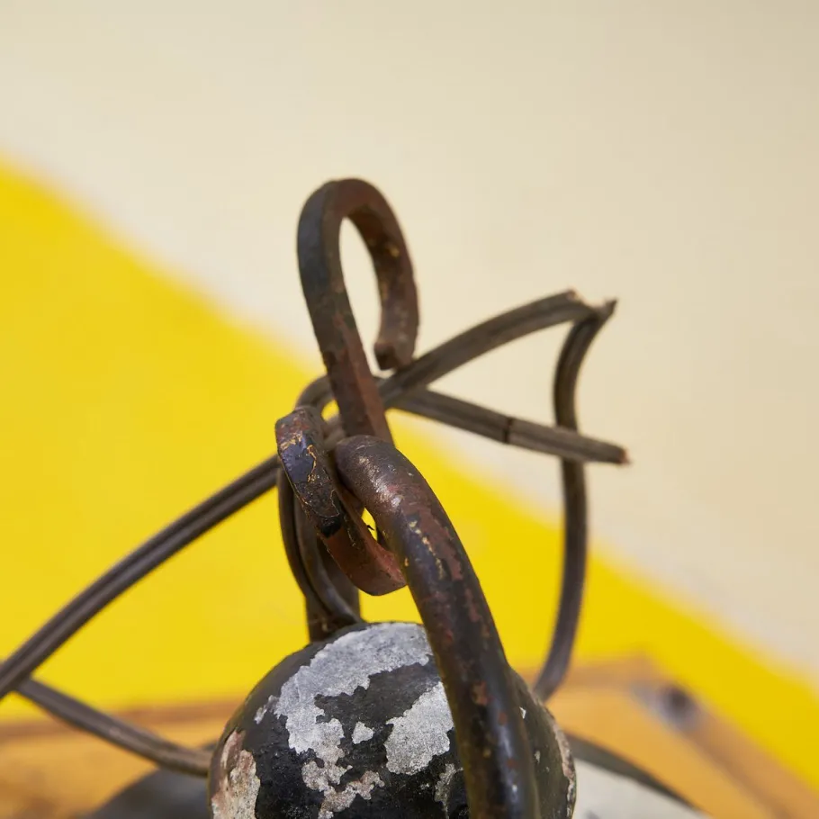 New Pamono Antique Lantern in Iron and Amber Glass