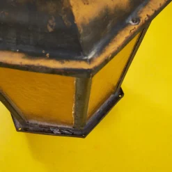 New Pamono Antique Lantern in Iron and Amber Glass