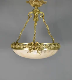 New Pamono Antique Napoleon III French Empire Chandelier in Bronze and Alabaster