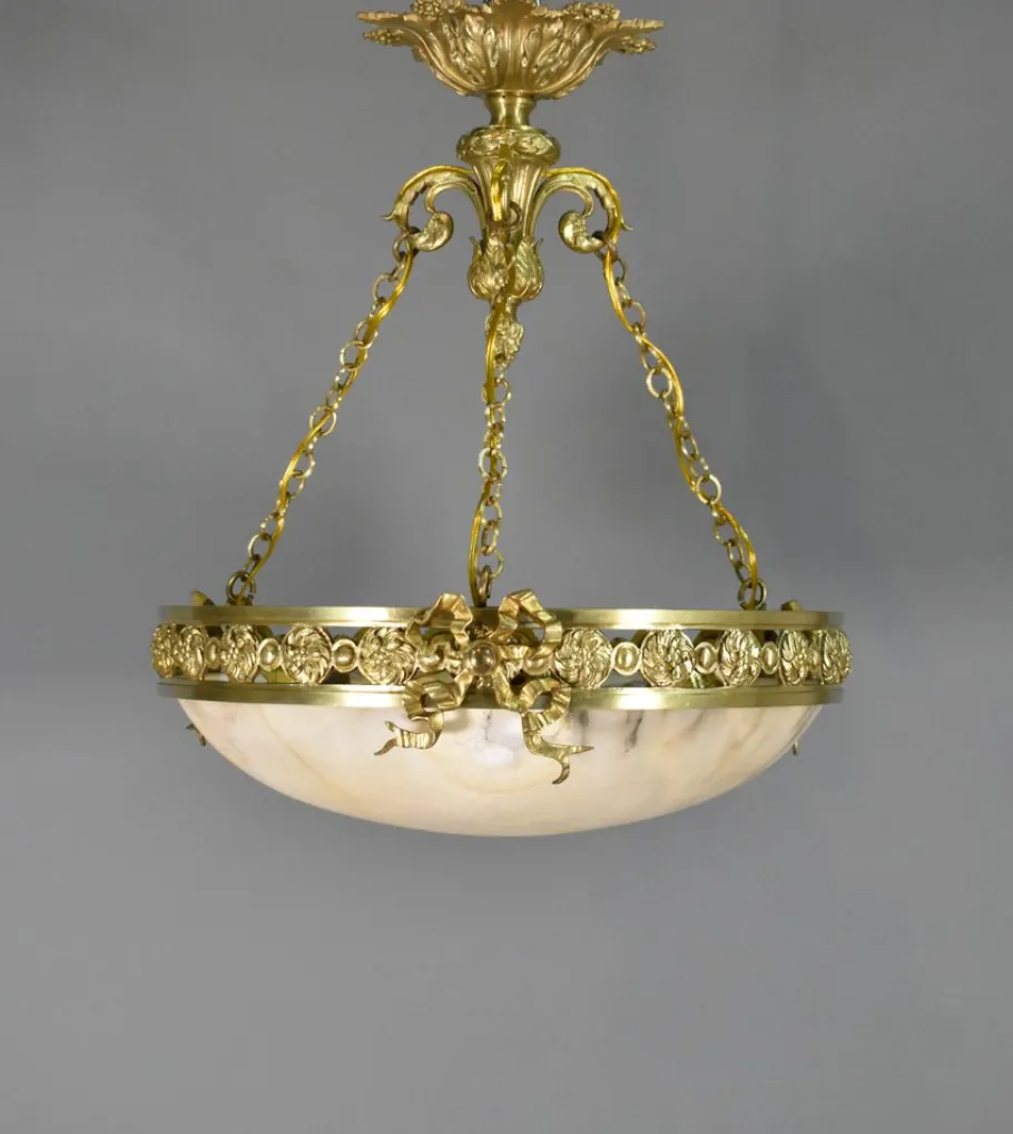 New Pamono Antique Napoleon III French Empire Chandelier in Bronze and Alabaster