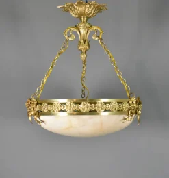 New Pamono Antique Napoleon III French Empire Chandelier in Bronze and Alabaster